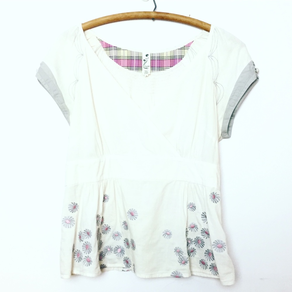 Floreat Anthro Embroidered Floral Detail Top